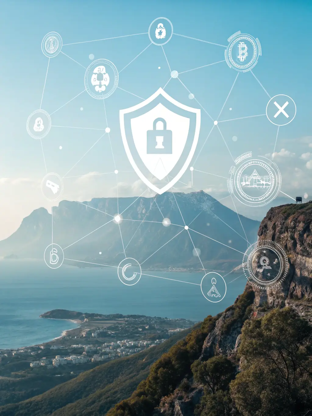 A digital illustration of a shield protecting a stack of coins, symbolizing secure financial data and reduced risk for online retailers using My-contact.one.
