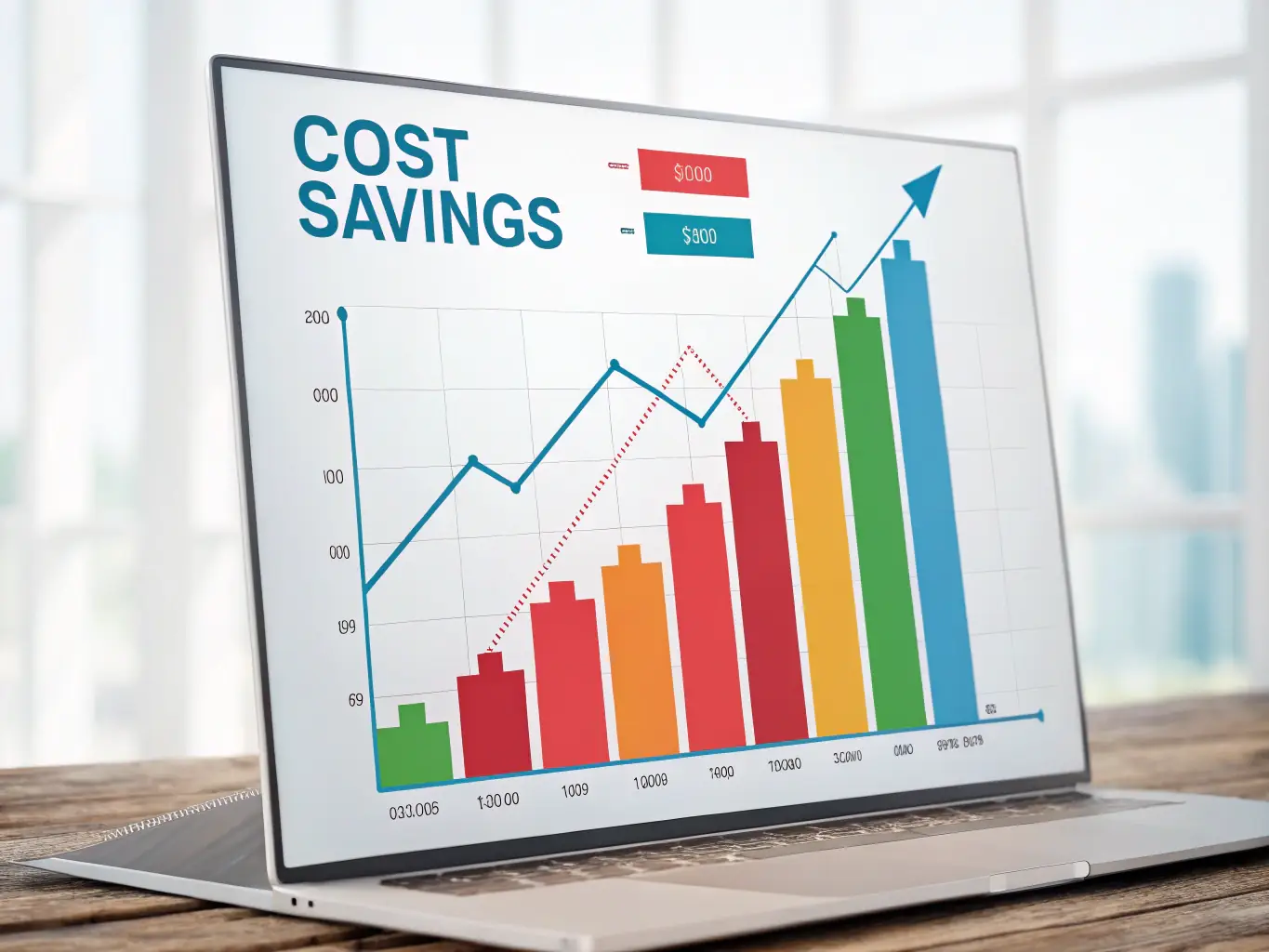 An illustration depicting automated cost analysis within My-contact.one, highlighting areas of potential cost savings and efficiency improvements for an online retail business.